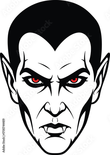 Unleash the night with this menacing vampire face, perfect for Halloween designs, gothic art, or dark fantasy projects needing a touch of terror and intrigue