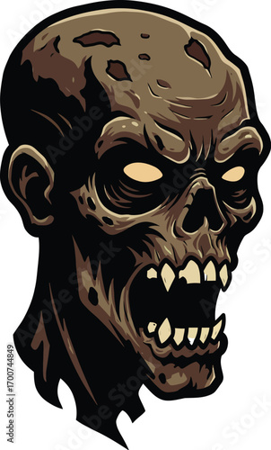 Terrifying zombie with glowing eyes and sharp teeth for a scary Halloween design or spooky themed event, perfect for horror fans and graphic novel enthusiasts