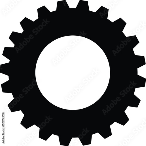 Sleek black gear symbol isolated on white offering creative possibilities for design projects illustrating concepts like motion, mechanics, and engineering solutions