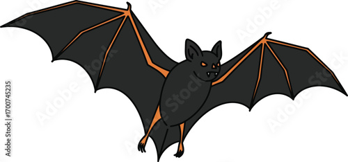 Spooky Halloween bat soaring through the night sky, perfect for seasonal decorations and eerie designs, adding a touch of frightful fun to your creative projects