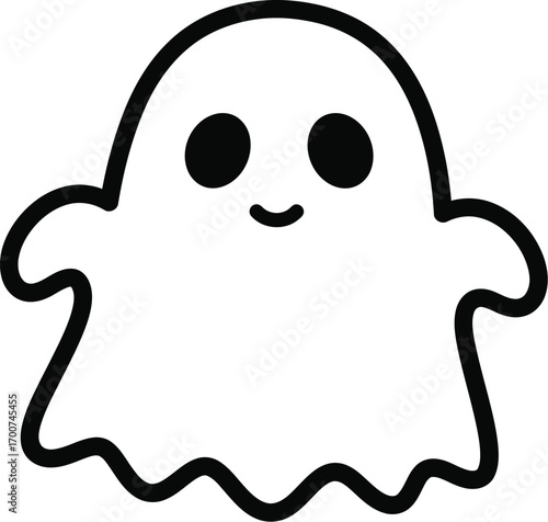 Adorable friendly ghost character with a cute smile and round eyes, perfect for Halloween and spooky-themed designs, bringing a touch of playful charm to any project.