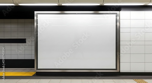 Blank Advertisement Poster Frame in a Public Transit Station.