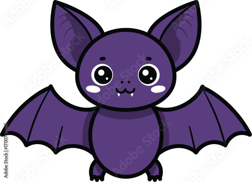 Adorable purple bat with big eyes and tiny fangs, perfect for Halloween designs, children's illustrations, or spooky seasonal projects