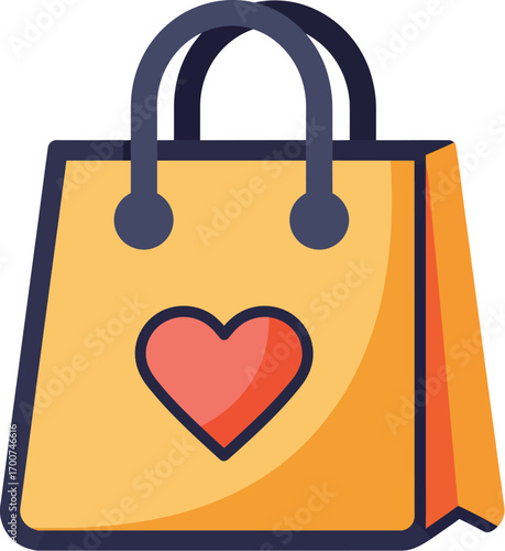 Charming yellow shopping bag with a heart icon promoting love and retail therapy or Valentine's day shopping deals and discounts for your online store