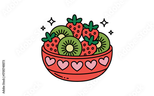Delightful Bowl of Strawberries and Kiwi Fruit for a Healthy Breakfast or Sweet Treat Snack