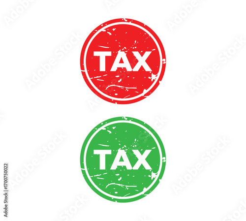 Red and green tax rubber stamp icons ready for financial use