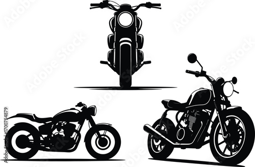 Retro Motorcycle Set Silhouette


