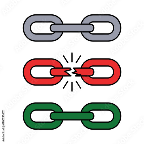 Broken chain link vector illustration symbolizing disconnection and connection concepts white background