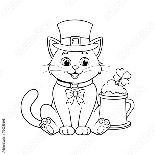 cat with a cup of coffee vector line art illustration