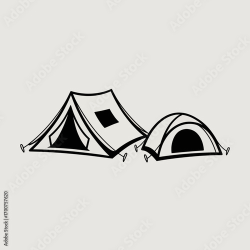 Vector illustration of two camping tents for outdoor adventures and recreation white background