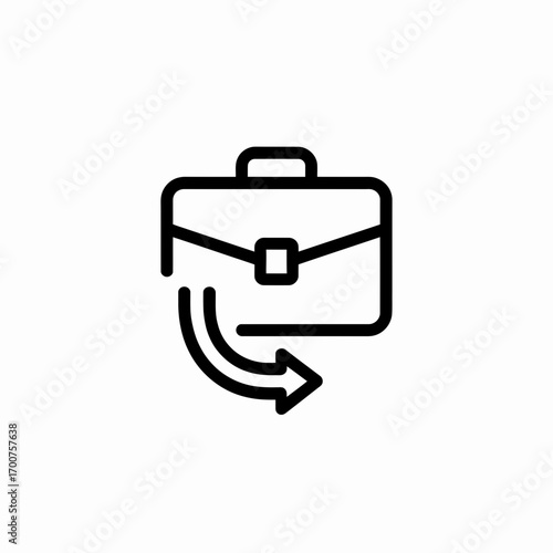 Vector icon of a briefcase with an outgoing arrow symbolizing business travel or departure white background