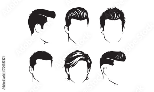 Men's Hairstyles Vector Set Fashionable Male Haircuts Silhouettes.