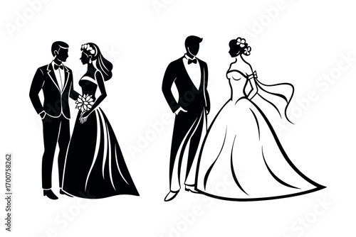 wedding couples in elegant attire captured in silhouette