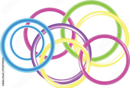 Interlocking circles of neon hues, forming a captivating and modern design ideal for adding a touch of vibrancy to any project