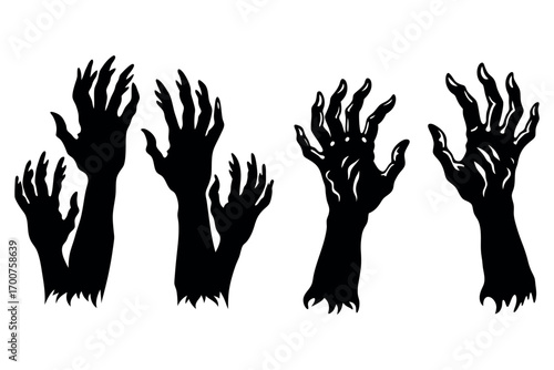 haunting zombie hands reaching upwards in eerie darkness silhouette