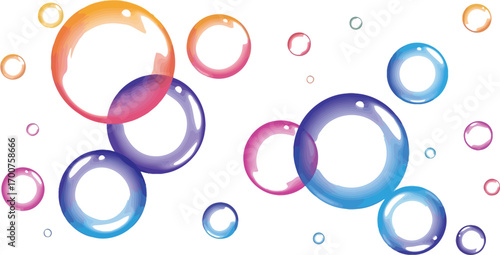 Colorful bubbles floating in a whimsical arrangement, vibrant hues create a playful and eyecatching design, perfect for adding a touch of fun