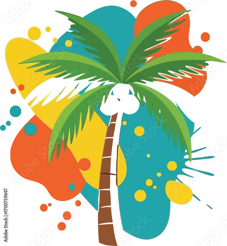 Vector art of palm tree with colorful background for tshirt or logo