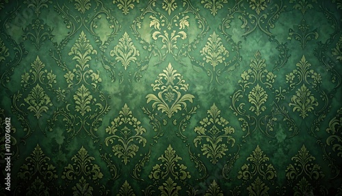 Vintage emerald green damask pattern