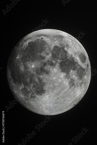 The Majestic Moon A Detailed Grayscale Celestial Portrait high quality realistic image.