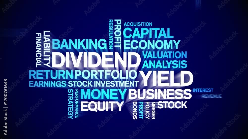 Dividend Yield animated word cloud-text design animation tag kinetic typography seamless loop.