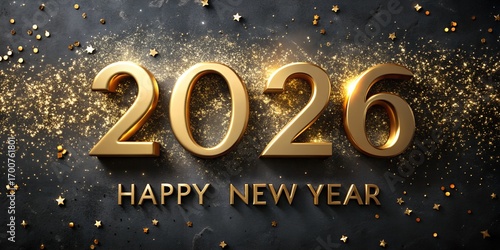 Happy New Year 2026 – Golden Glitter Celebration Background PNG