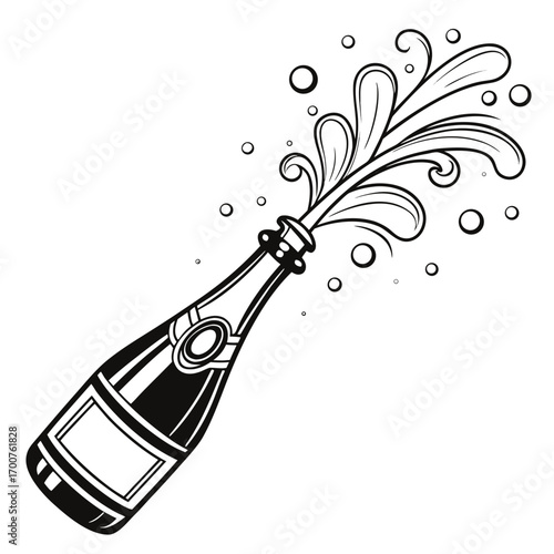 champagne bottle and glasses black and white vector 