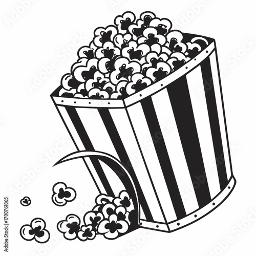 popcorn and soda black and white vector illustration 