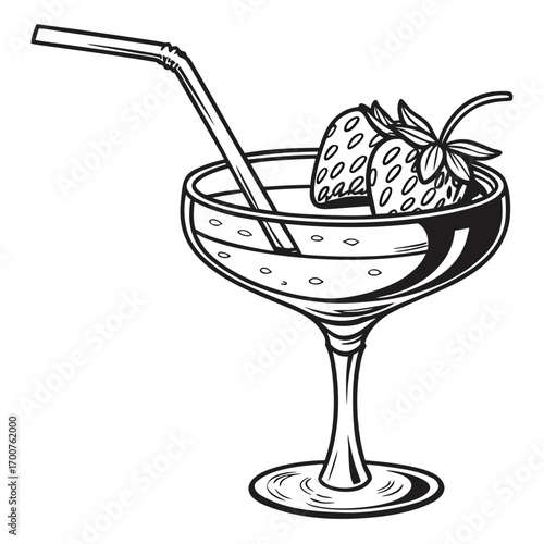 cocktail with ice cream  black and white vector 