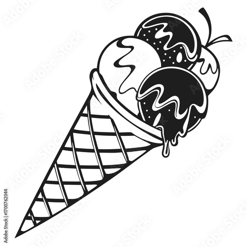ice cream cone  black and white vector 