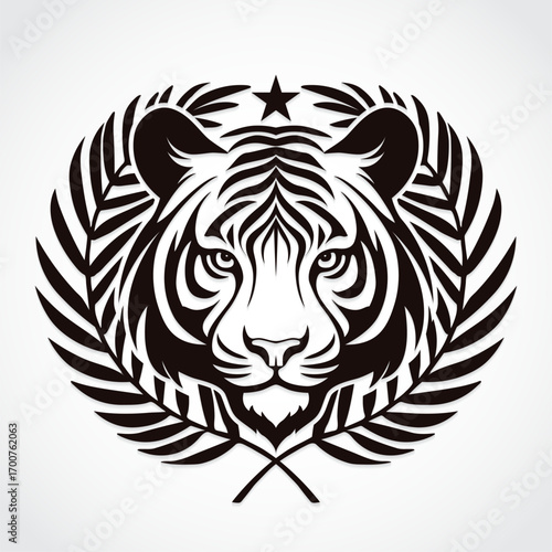 tiger head on wreath monochrome logo