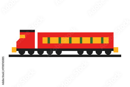 Red train with yellow and green stripes isolated on white background
