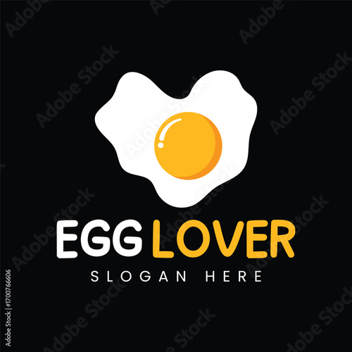 Egg lover logo design template. Heart shaped egg logo. Fried egg logo design