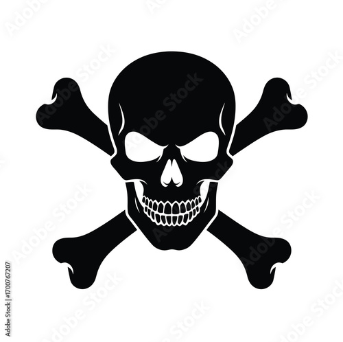 Black skull and crossbones silhouette on white background vector