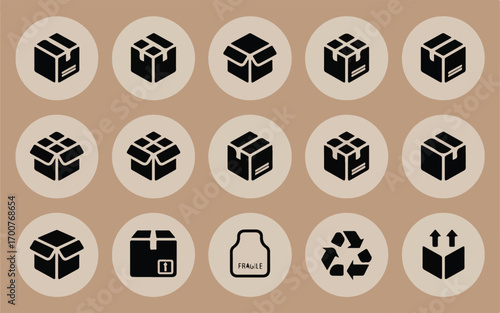 Black delivery boxes and shipping symbols package cargo