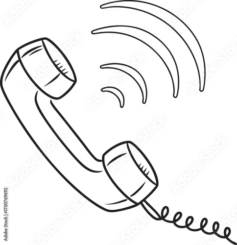 Hand Drawn Telephone Handset with Sound Waves Symbolizing a Call communication connection