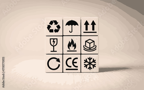 Black and white icons on white cubes recycling