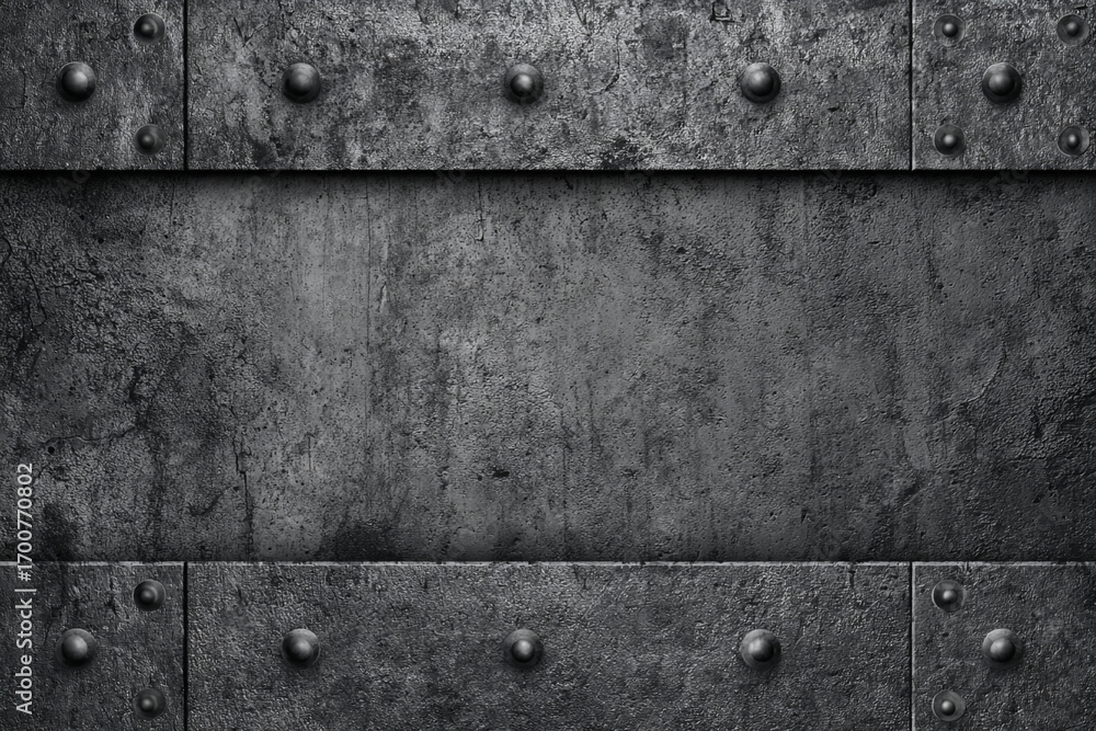 Fototapeta premium Dark gray metal texture background with rivets and panels