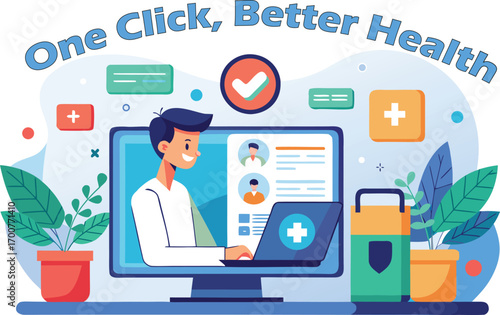 Vector art of online healthcare consultation and telemedicine services concept