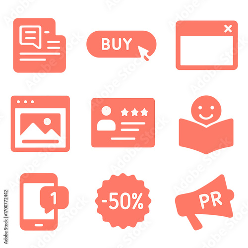 Flat design interface elements: shopping, notifications, and promotions