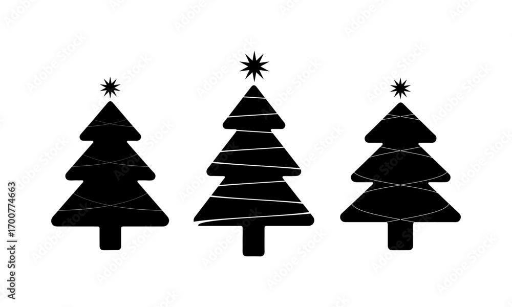 Obraz premium Christmas Tree Icon Set – Vector Silhouette Holiday Tree Collection