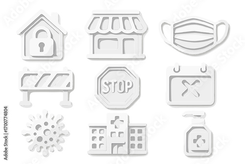 Monochrome pandemic themed icons for safety and health awareness