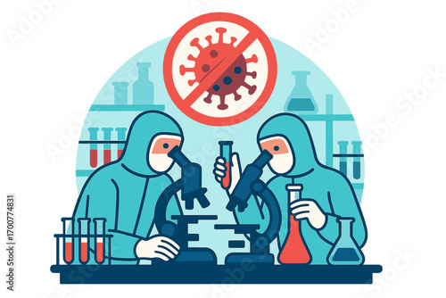 Scientists in hazmat suits conducting virus research in a laboratory setting