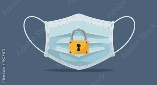 Face mask with lock depicting safety measures and pandemic precautions