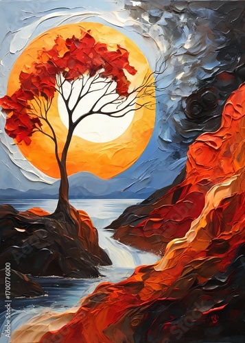 abstract background with tree and water