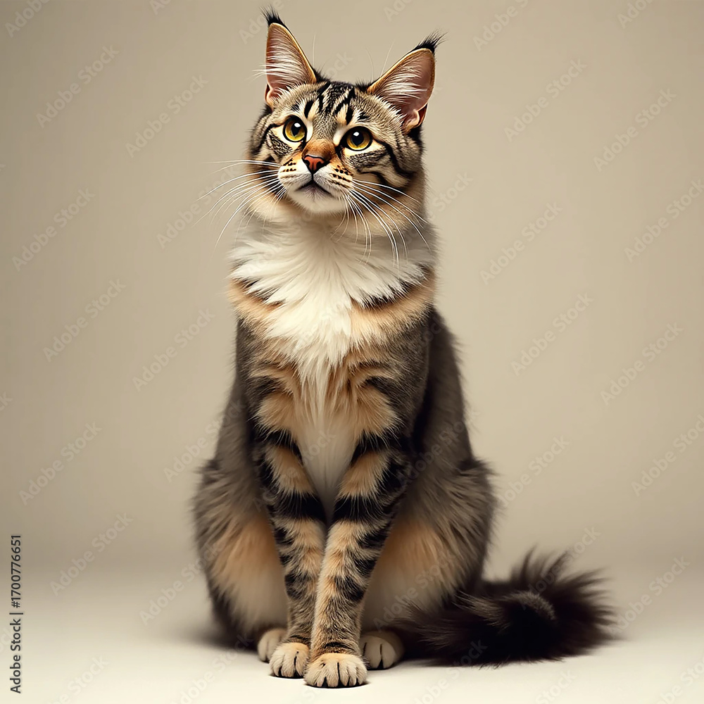 Obraz premium Majestic maine coon cat sitting proudly with detailed fur and expressive eyes