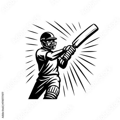 Cricketer swinging the bat with energy stroke lines
