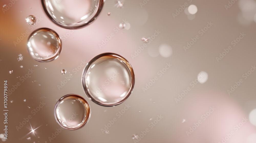 Fototapeta premium Beige background with floating bubbles