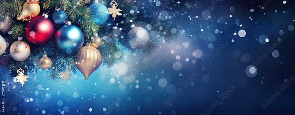 Fototapeta premium Christmas decorations over blue