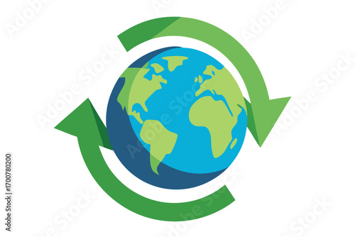 World globe with green arrows suggesting recycle or sustainability efforts