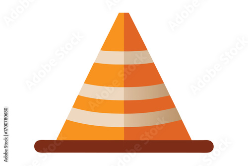 Isolated cartoon illustration of a striped traffic cone on white background
